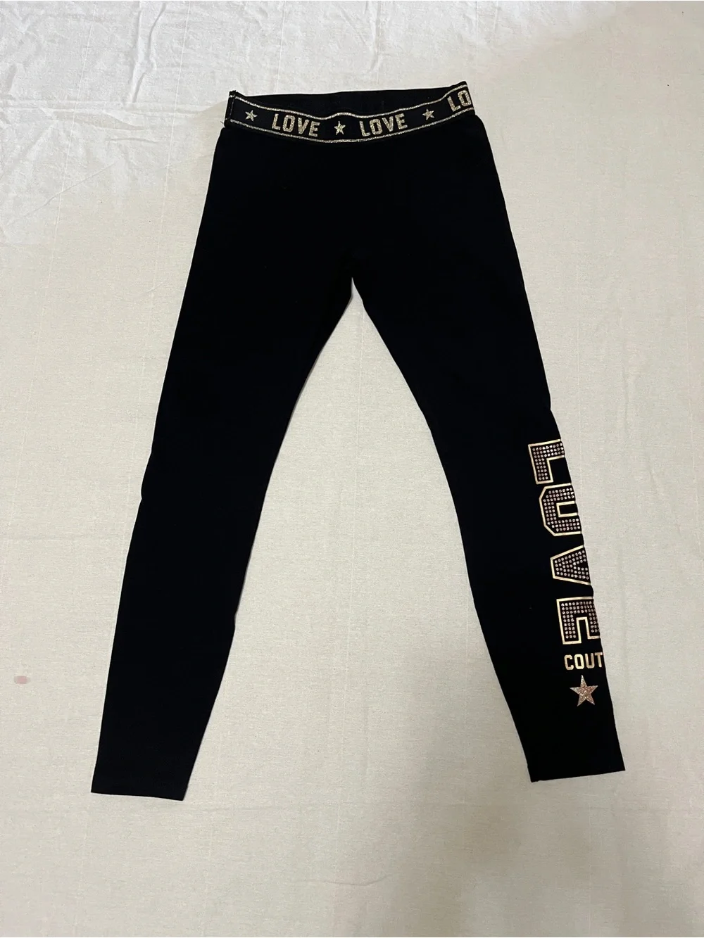 Juicy Couture Teens Black Leggings with Gold 'LOVE COUTURE’ Sz Medium Like New